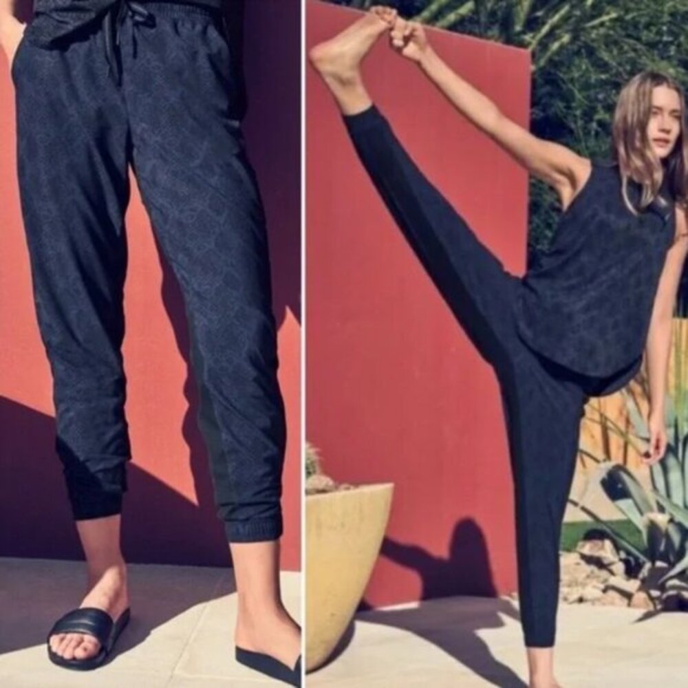 💚 Athleta Women's Blue Python Brooklyn Snake Print Ribbed Detail Jogger Size 0